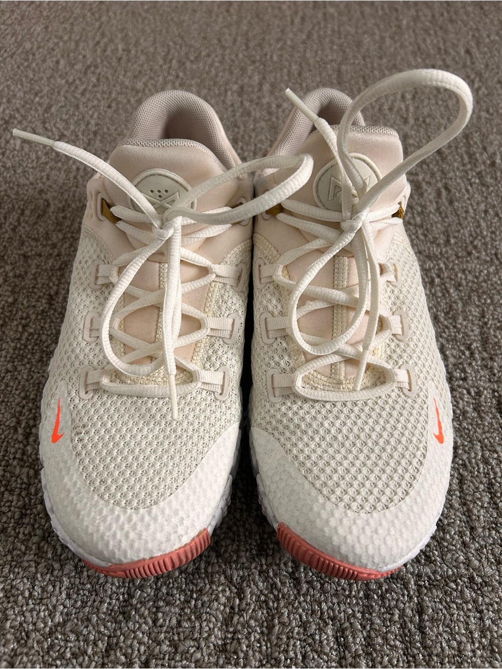 Nike Metcon Women’s Cream Athletic Sneakers with Coral Accents